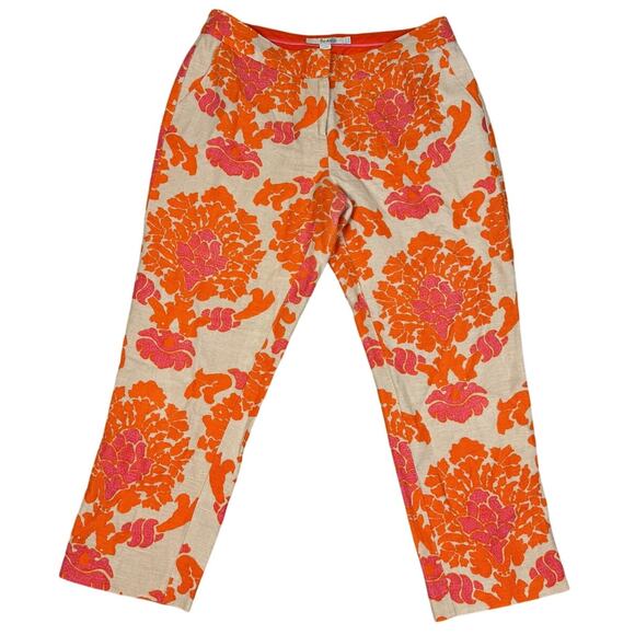 Boden Womens Size 6P Linen Cropped Orange Tan Printed Pants - Picture 1 of 12